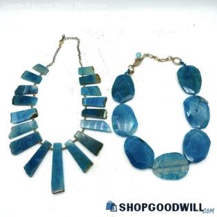 Natural Elements Blue Agate Statement Necklaces