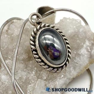 .925 Hematite Cabochon Pendant Necklace 9.54g