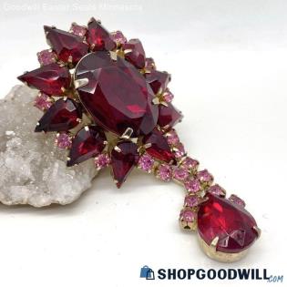 Vintage Red & Pink Large Rhinestone Brooch