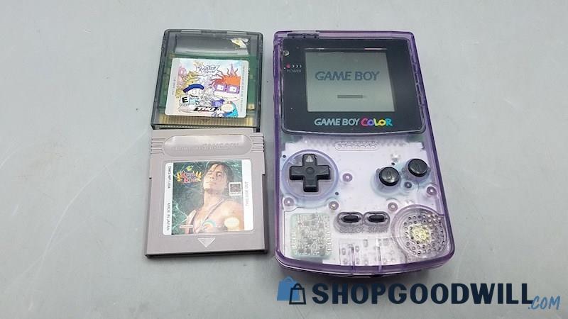  R) Atomic Purple Nintendo GameBoy Color Handheld w/2 Games - Works!