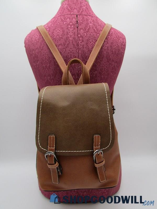 Doodoo Brown Two Tone Vegan Leather Mini Backpack Handbag Purse