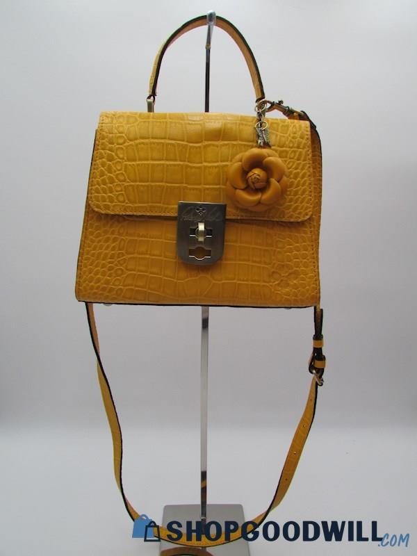 Patricia Nash Chauny Goldenrod Croc Embossed Leather Top Handle Handbag Purse