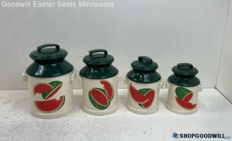 4pc 1974 Atlantic Mold Ceramic Canisters With Sliced Watermelon Theme Green Tops