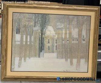 Andre Brasilier "Sous La Neige" Matted & Large Framed Wall Art Print PICKUP