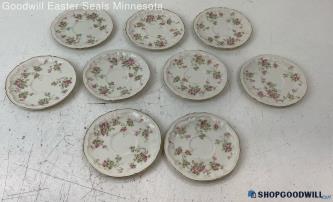 Theodore Haviland New York 9pc Tea Saucer Plate Set Pink Roses Floral Design Vtg