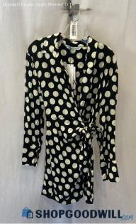 NWT Zara Women's Black/Ivory Polka Dot Long Sleeve Wrap Dress - Sz M