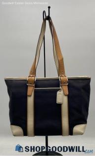 Coach Hampton Black/Cream Canvas/Leather Tote Handbag/Purse