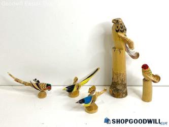 5PC Wood Carving Hand Painted Bird Figurines