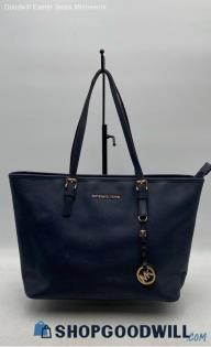 Michael Kors Jet Set Midnight Blue Saffiano Leather Travel Tote Handbag/Purse