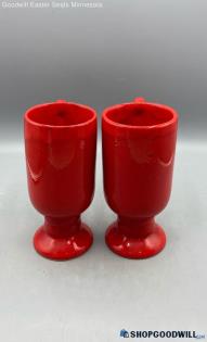 2pc Mccoy Vintage Pottery 6.5" Tall Red Mugs /Goblets Footed On Pedestal Decor