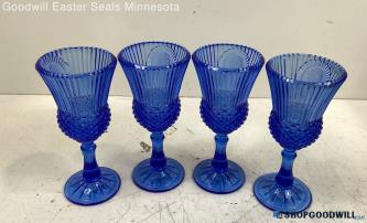 4pc 1976 Avon Fostoria 8" Cobalt Blue George Washington Glass Goblets, Kitchen