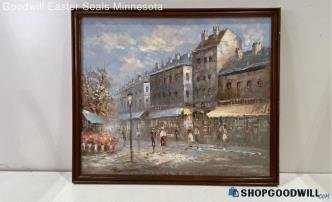 Burnett Signed 20x24" Framed Paris Shops Street Scene Canvas Impression Painting