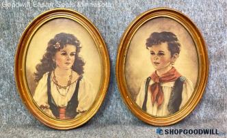 2 "Elena" & "Chiko/Chico" Vtg 10x13 Spanish Gypsy Children Portrait Print Framed