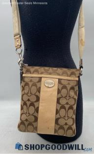 Coach Signature Stripe Khaki/Beige Jacquard Canvas Swingpack/Crossbody Handbag