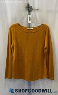 Chico's Women's Golden Yellow Studded Long Sleeve Slim Fit Top - Sz S