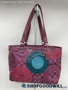 Coach Magenta Mini Tote/Shoulder Bag Womens Jacquard Canvas Handbag/Purse