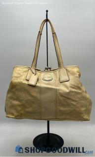 Coach Signature Stitch Kiss Lock Pastel Yellow Leather Shoulder Handbag/Purse