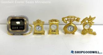 5PC Assorted Collectible Metal Brass Mini Clocks