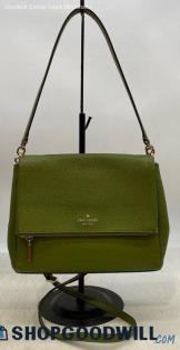 Kate Spade Leila Flap Green Satchel/Top Handle Bag Womens Pebbled Leather