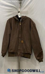 Carhartt Men's Brown Rigid Canvas Hooded Bomber Jacket - Sz M