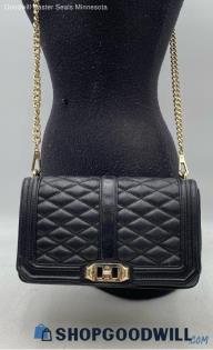 Rebecca Minkoff Chevron Black Quilted Leather Chain Crossbody Handbag/Purse