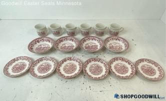 16pc Royal Wessex England Cream Red Riding Horses Cups Bowls Plates Dinnerware