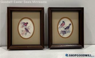 Pair Framed Paul Whitney Hunter "Birds on Branches" Matted & Framed Prints