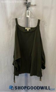 Michael Kors Women's Green Waffle Knit Cold Shoulder Cinch Sleeve Top Sz XXL