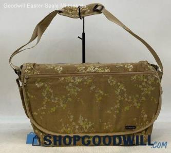 Athleta Cherry Blossom Floral Tan Messenger Bag Womens Jacquard Satin