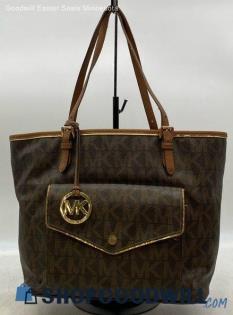 Michael Kors Signature Brown Tote Womens Coated Canvas