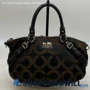 Coach Signature Madison Sophia Brown Black Shoulder Bag Womens Jacquard Canvas