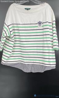 Ralph Lauren Women's Blue/Green Stripe SS Summer shirt - Sz 3X