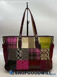 Coach Patchwork Signature Logo Multicolor Tote Womens Fabrics