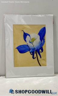 "Blue Columbine" Sheila Perry Signed Original 11x14" Matted Watercolor Painting