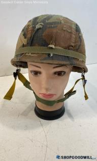 Green Metal Vintage US Military M1 "Steel Pot" Helmet With Cover & Liner