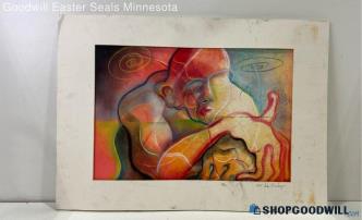 Andrew Braunberger Original 23x32" Matted Pastel Abstract Figure Drawing PU