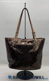 Michael Kors Signature Metallic Bronze/Brown Patent Leather Tote Handbag/Purse