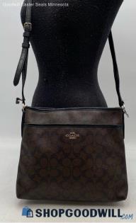 Coach Signature Dark Brown Coated Canvas Crossbody Handbag/Purse