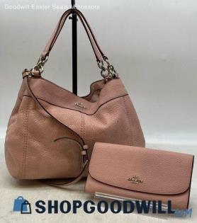 Lot of 2 Coach Lexi Pink Shoulder Bag Wallet Womens Pebbled Leather