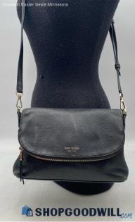 Kate Spade Polly Black Pebble Leather Flap Crossbody Handbag/Purse