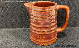 Vtg Marcrest Stoneware Pitcher Brown Glazed Daisy Dot