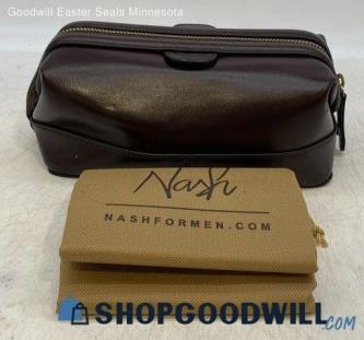 Brown Cosmetic Bag Unisex Adults Leather Handbag Purse