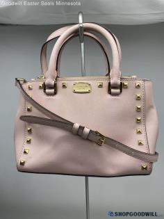 Michael Kors Pink/Gold Studded Satchel/Shoulder Bag Womens Leather Handbag/Purse