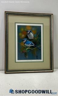 "Autumn Blue" Beverly Scalze Signed Matted & Framed Blue Jay Print 591/650