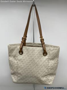 Michael Kors Monogram Beige/Brown Tote/Shoulder Bag Womens Leather Handbag/Purse