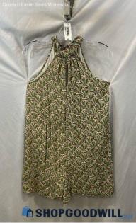 Anthropologie Women's Green Leaf Pattern Halter Blouse - Sz XS