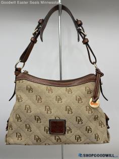 Dooney & Bourke Monogram Logo Khaki Shoulder Bag Womens Canvas Handbag/Purse