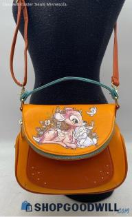 Loungefly Disney Bambi & Thumper Floral Forest Orange Leather Crossbody Handbag