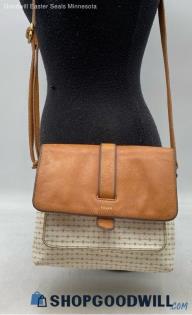 Fossil Kinley Brown/Vanilla Leather/Coated Canvas Crossbody Handbag/Purse