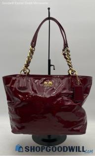 Coach Madison Deep Red Patent Leather Chain Shoulder Bag/Tote Handbag/Purse